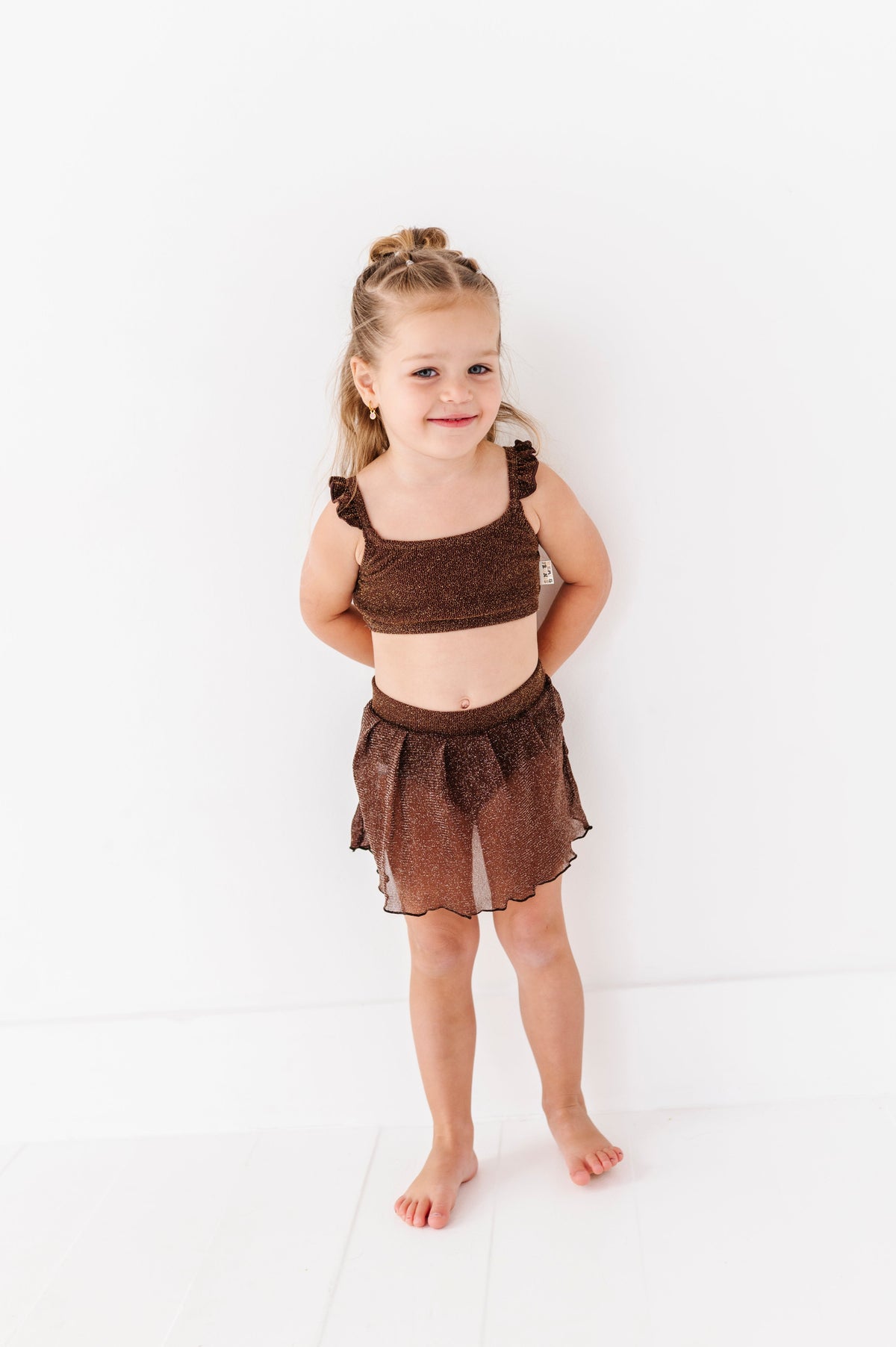Brown Metallic Kids Swim Top