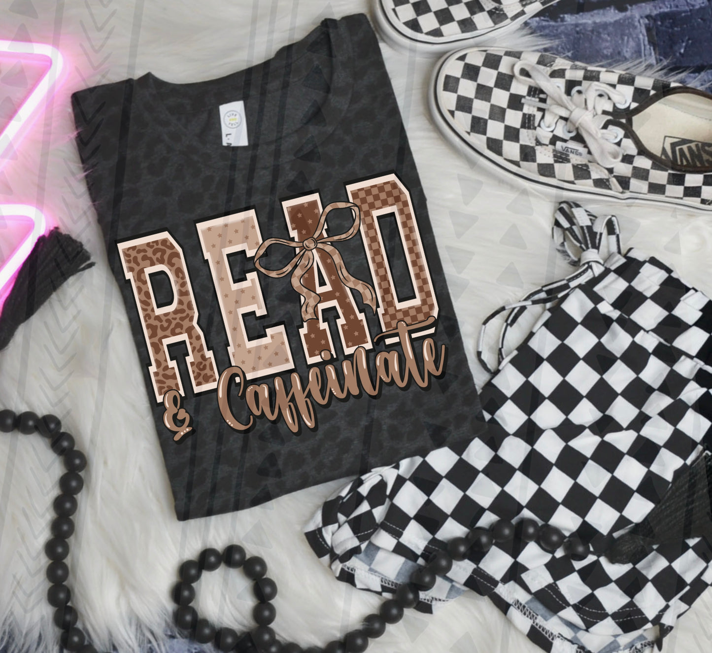Read and Caffeinate - leave shirt color in comments at checkout