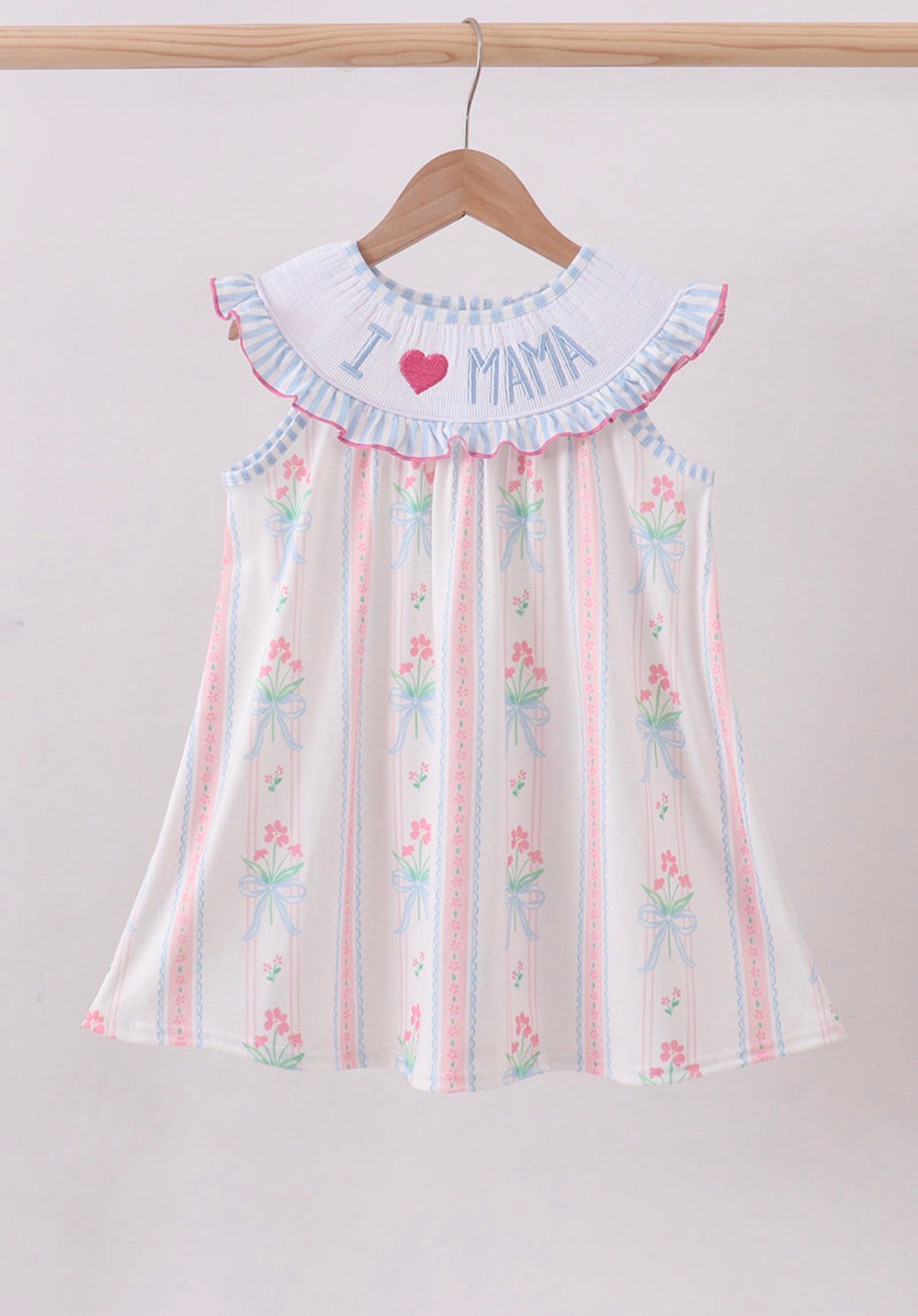 I Love MAMA Blue Floral Smocked Dress