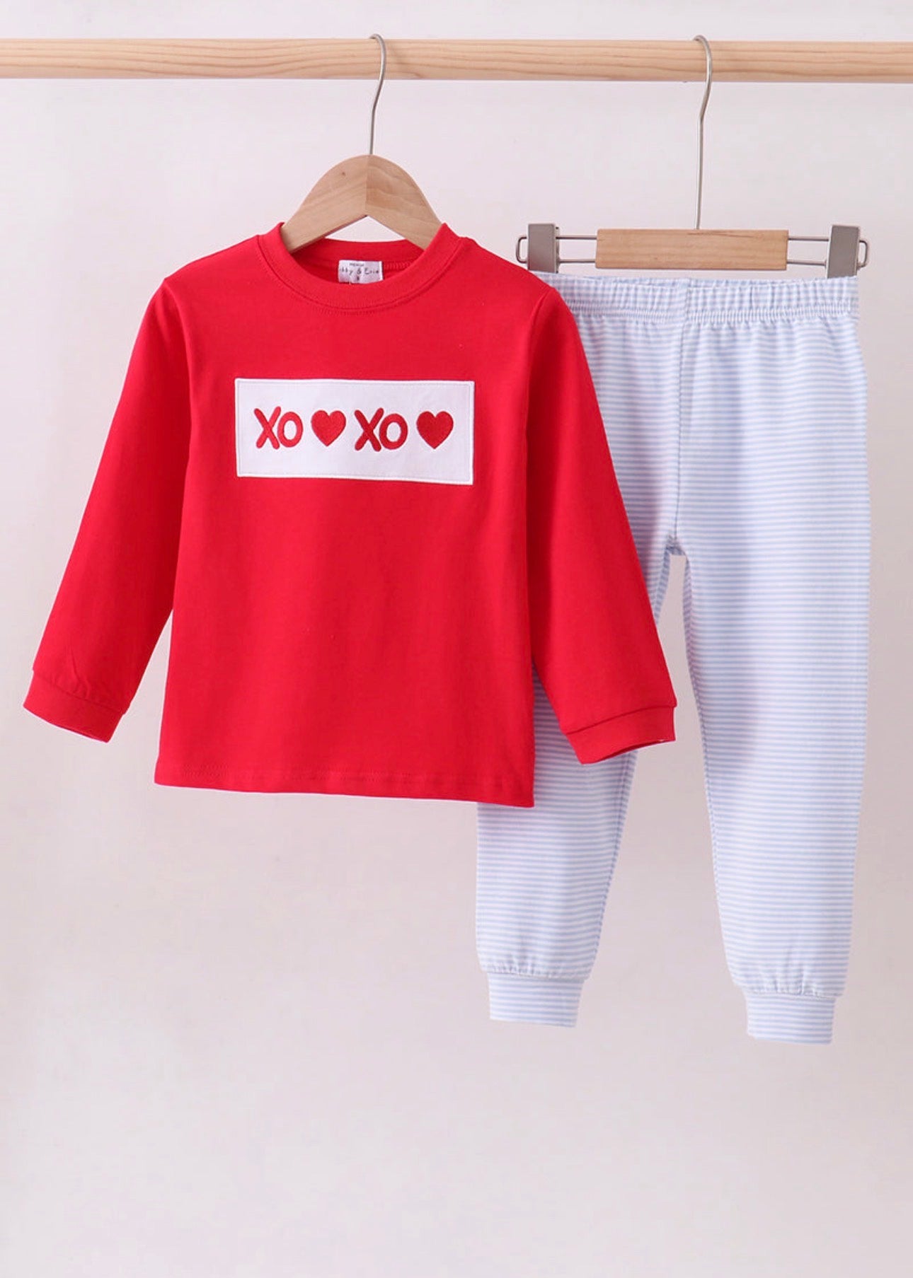 Red Valentine Heart Embroider Pants Set