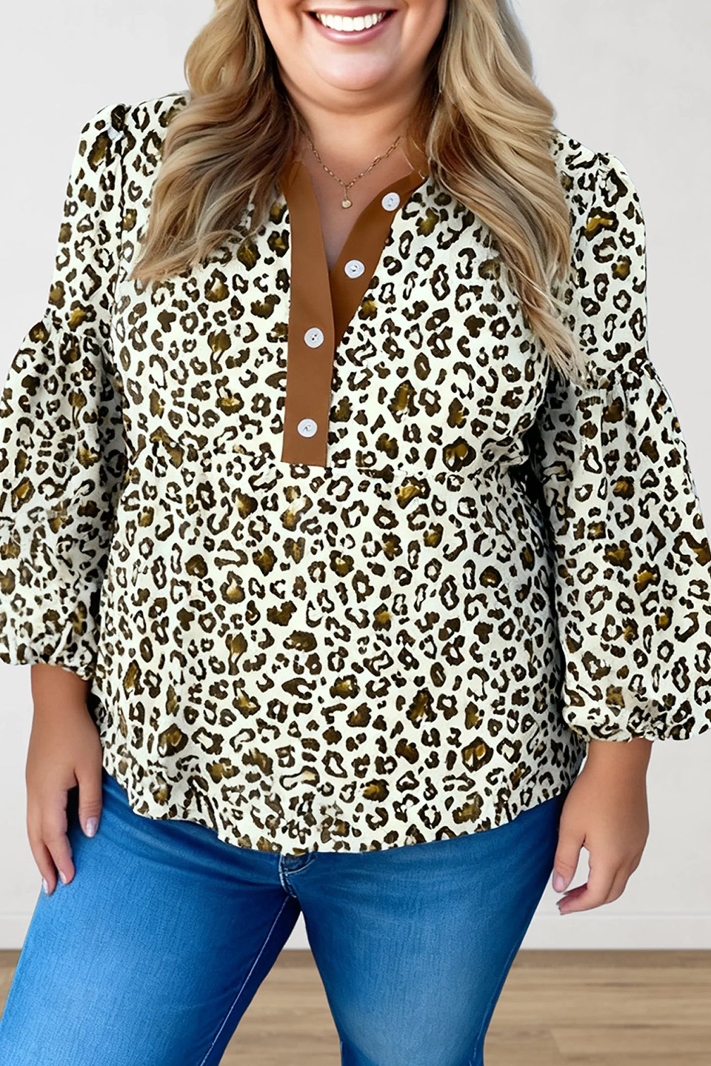 Plus Leopard Button Blouse