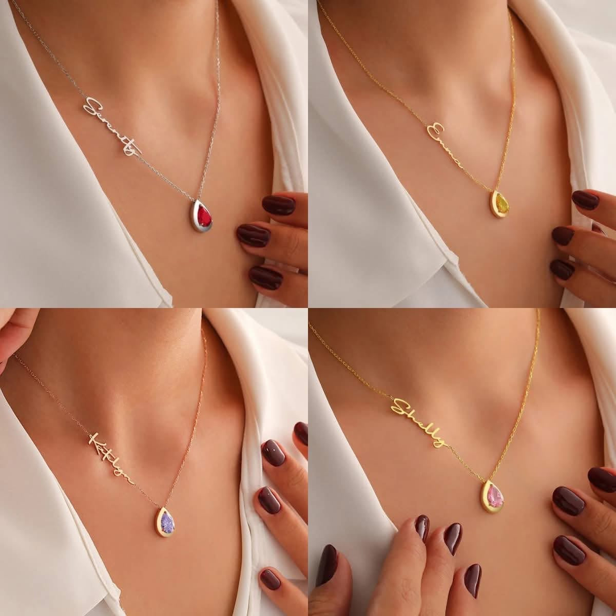 Birthstone + Name Necklace