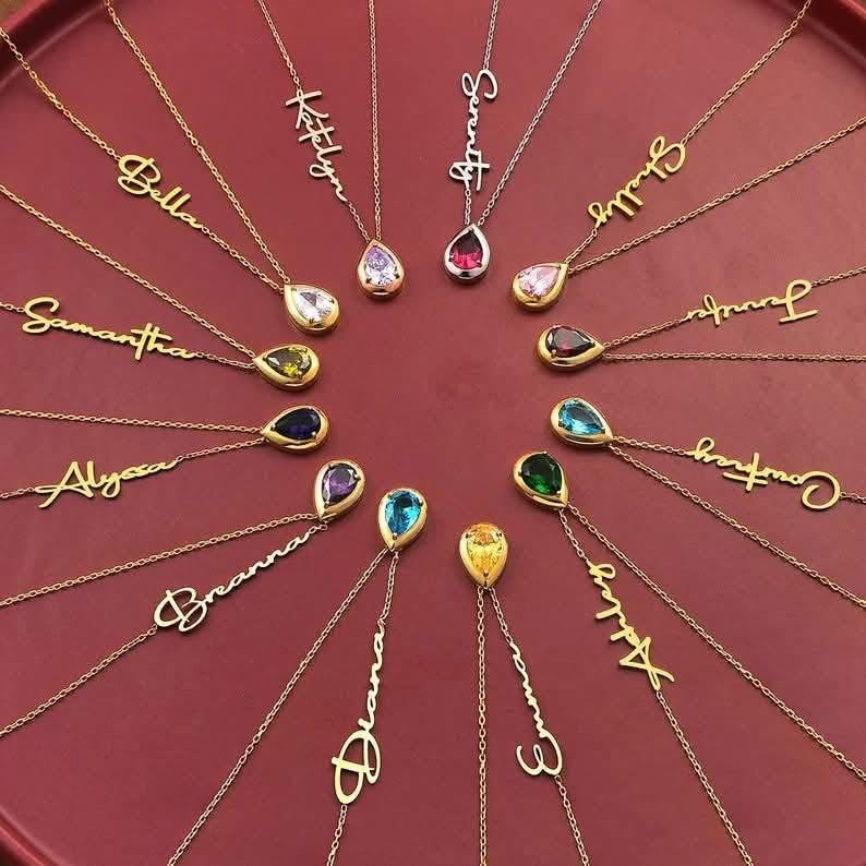 Birthstone + Name Necklace