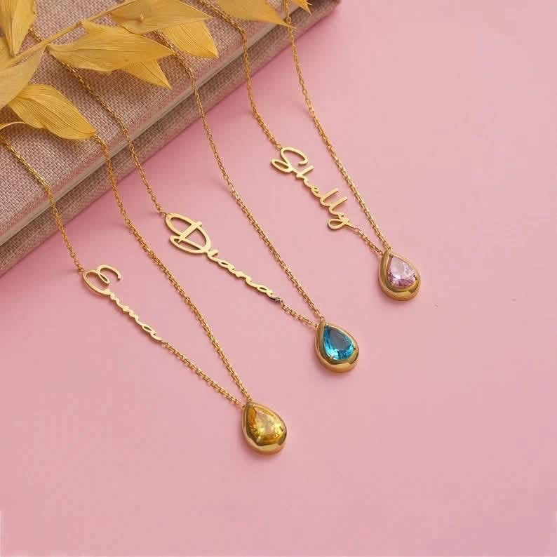 Birthstone + Name Necklace