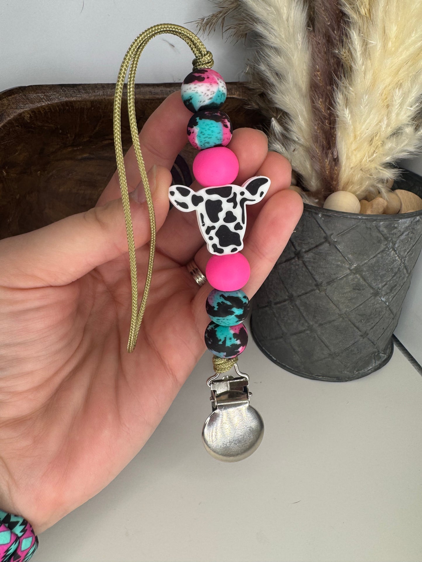 TieDye Cow Paci Clip