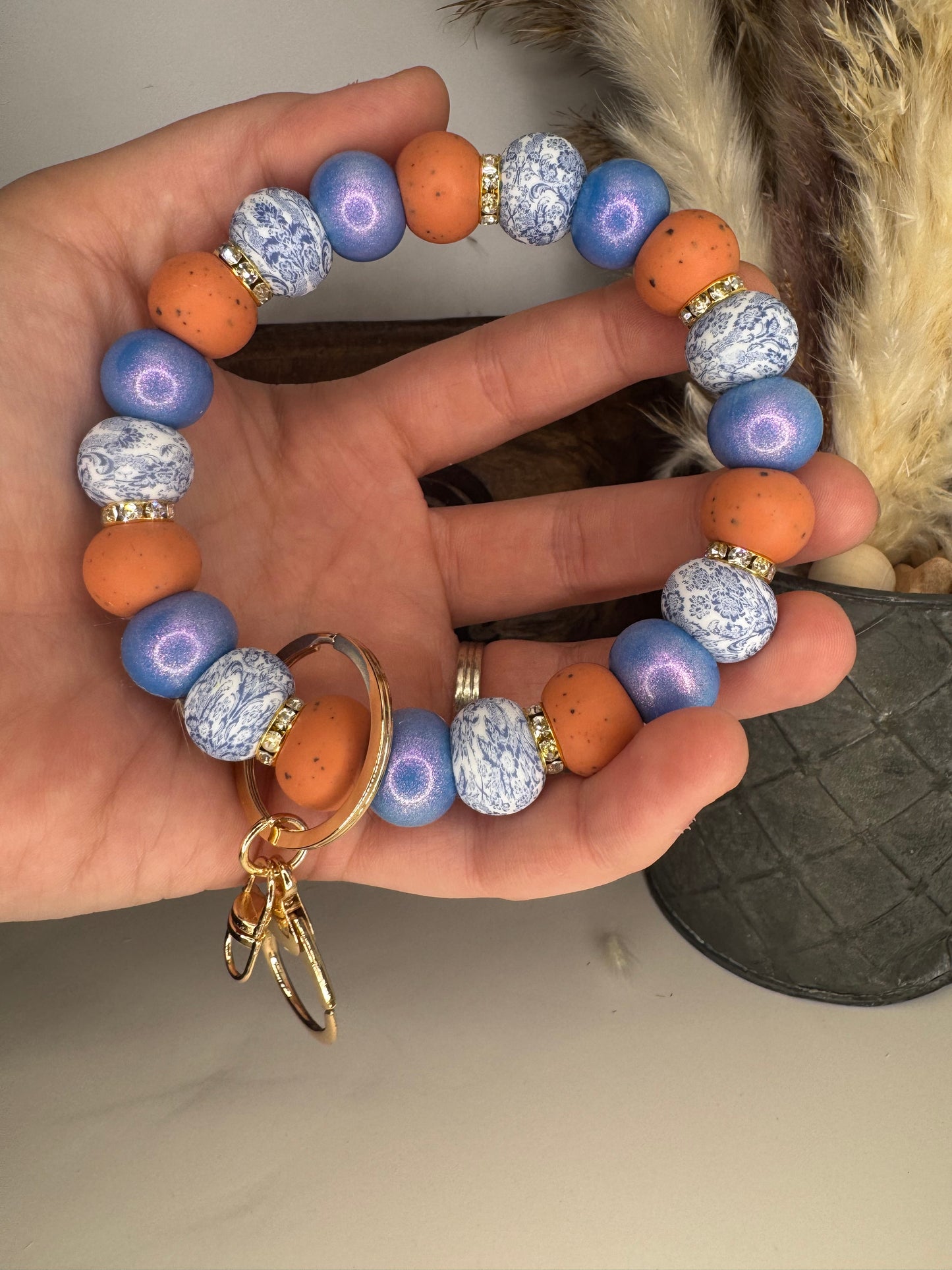 Blue Floral Wristlet