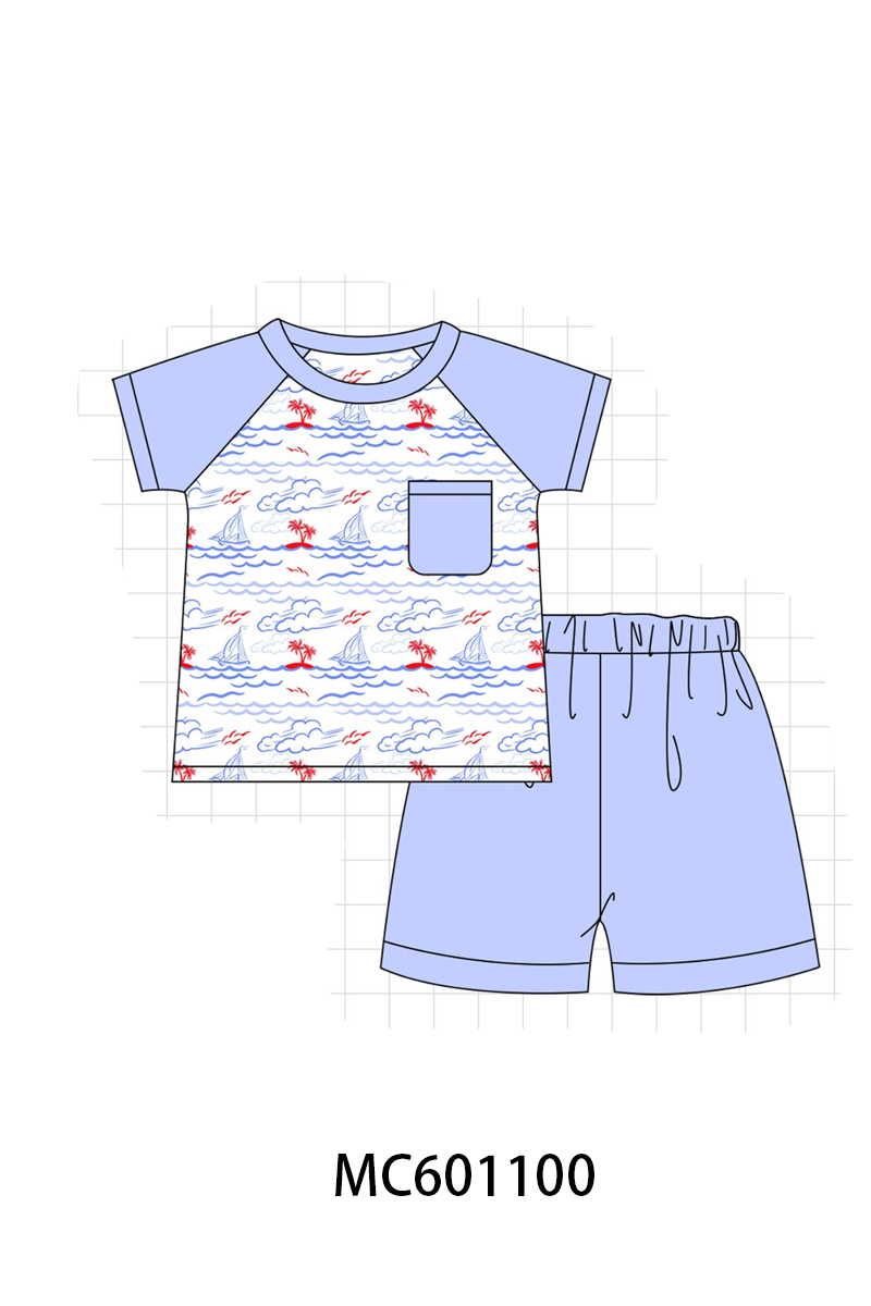 PO79 Blue sailboat smocked collection