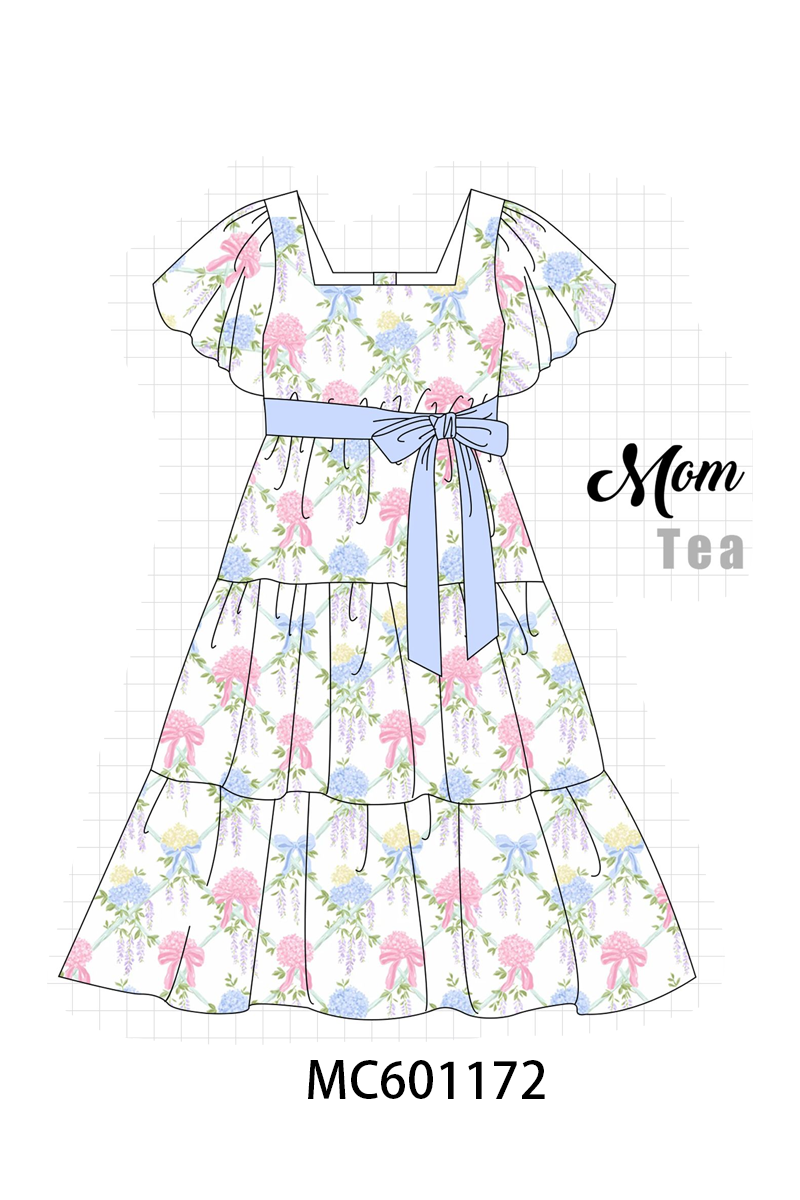 PO79 Blue floral bow ruffle woven collection