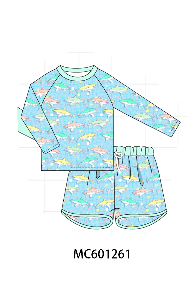 PO79 Blue shark ruffle swimsuit collection