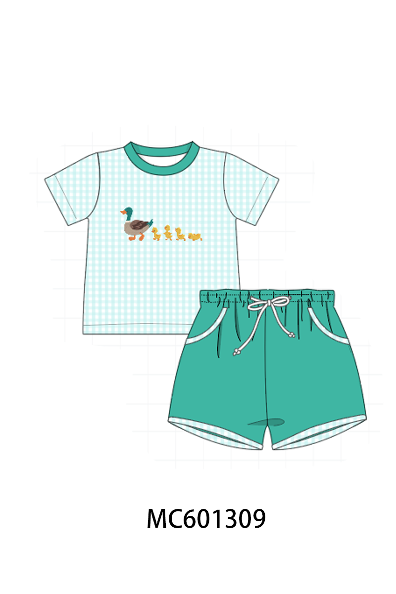 PO79 Green mallard embroidery gingham collection