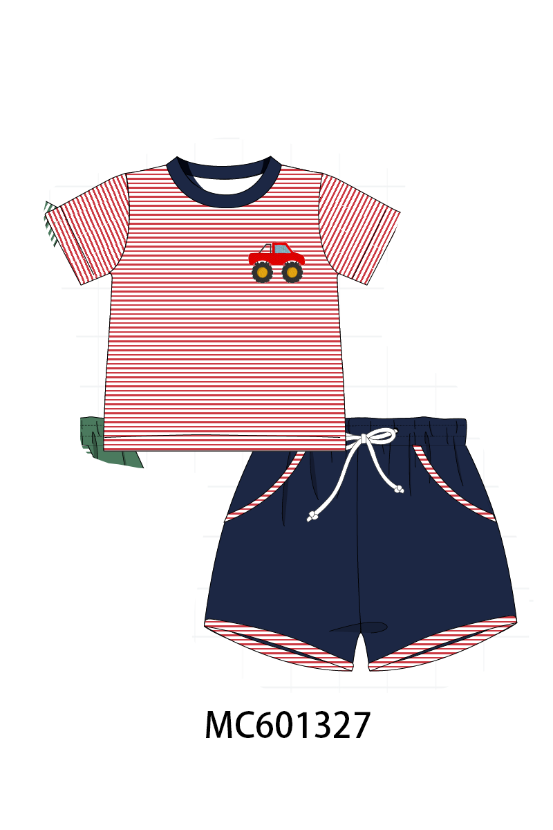 PO79 Stripe embroidery shorts set collection