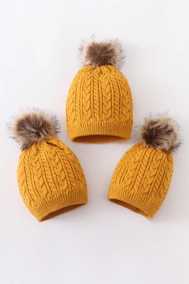 Mustard Cross Cable Hat