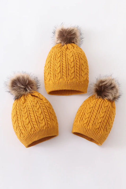Mustard Cross Cable Hat