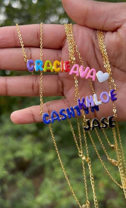 Colored Bubble Letter Necklace