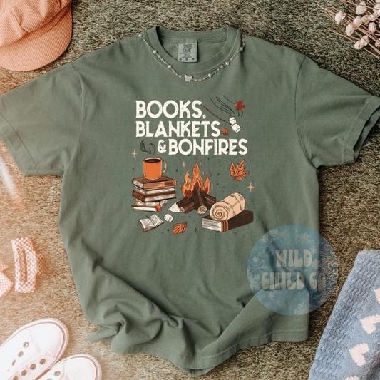 Books and Bonfires - leave shirt color in comments at checkout