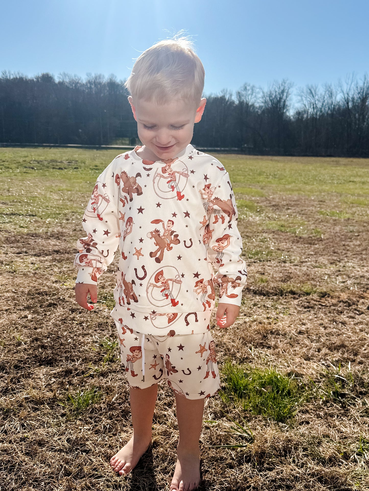 Kids Waffle Long Sleeve + Shorts Set