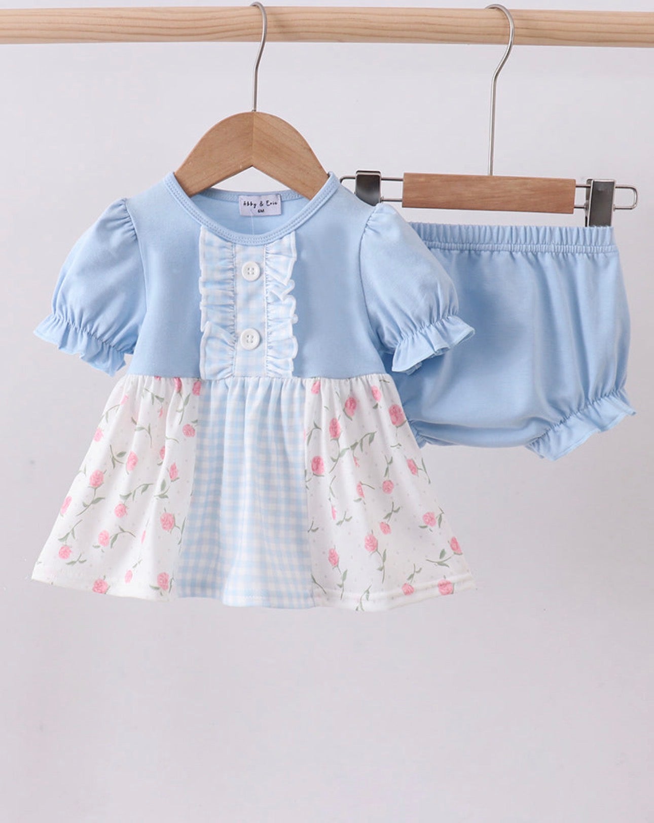 Blue Floral Ruffle Bloomer Set