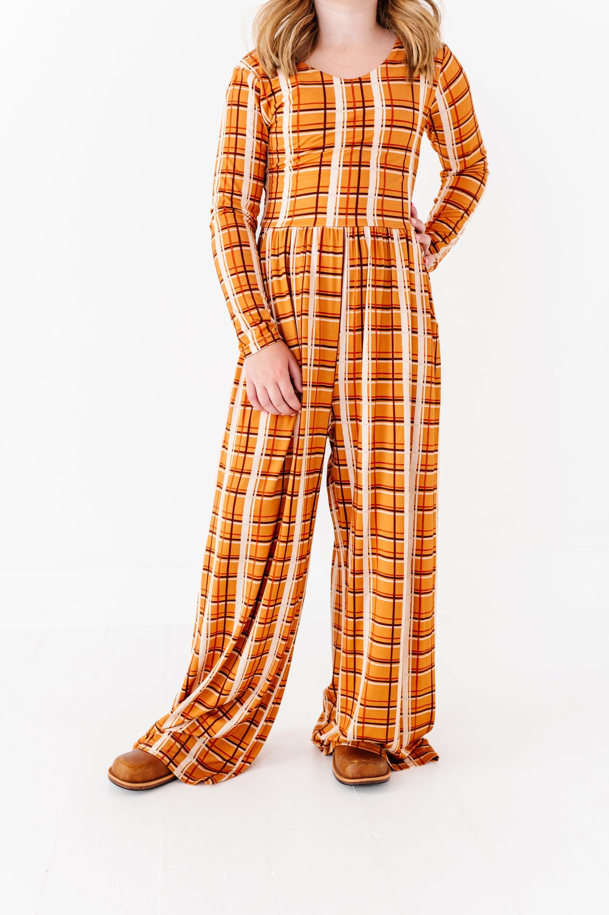 Harvest Plaid Wide Leg Romper