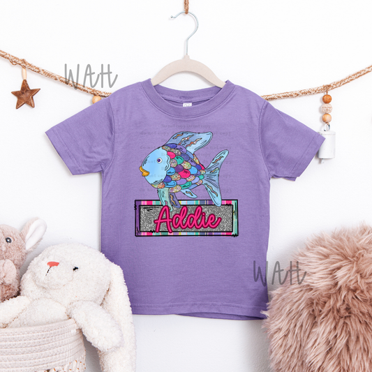 Rainbow Fish Custom - script- leave shirt color in comments at checkout