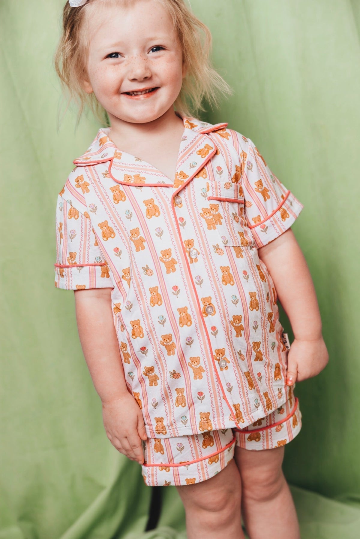 Teddy Tulips Button Up Short Set