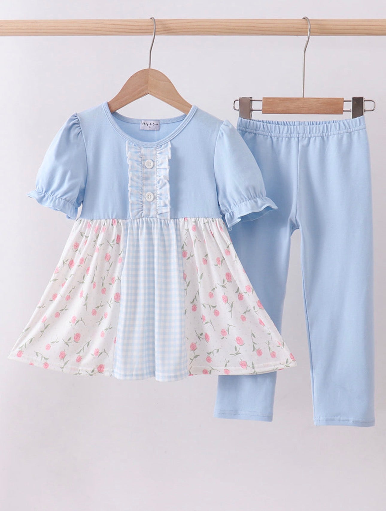 Blue Floral Ruffle Pants Set