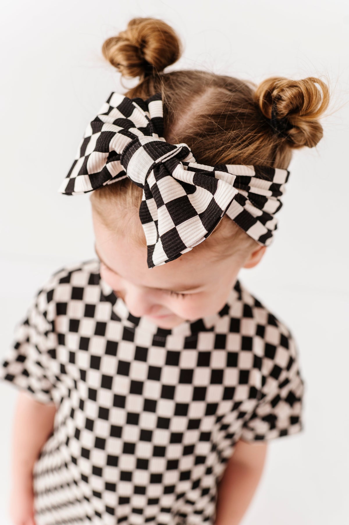Onyx Check Top Knot Bow