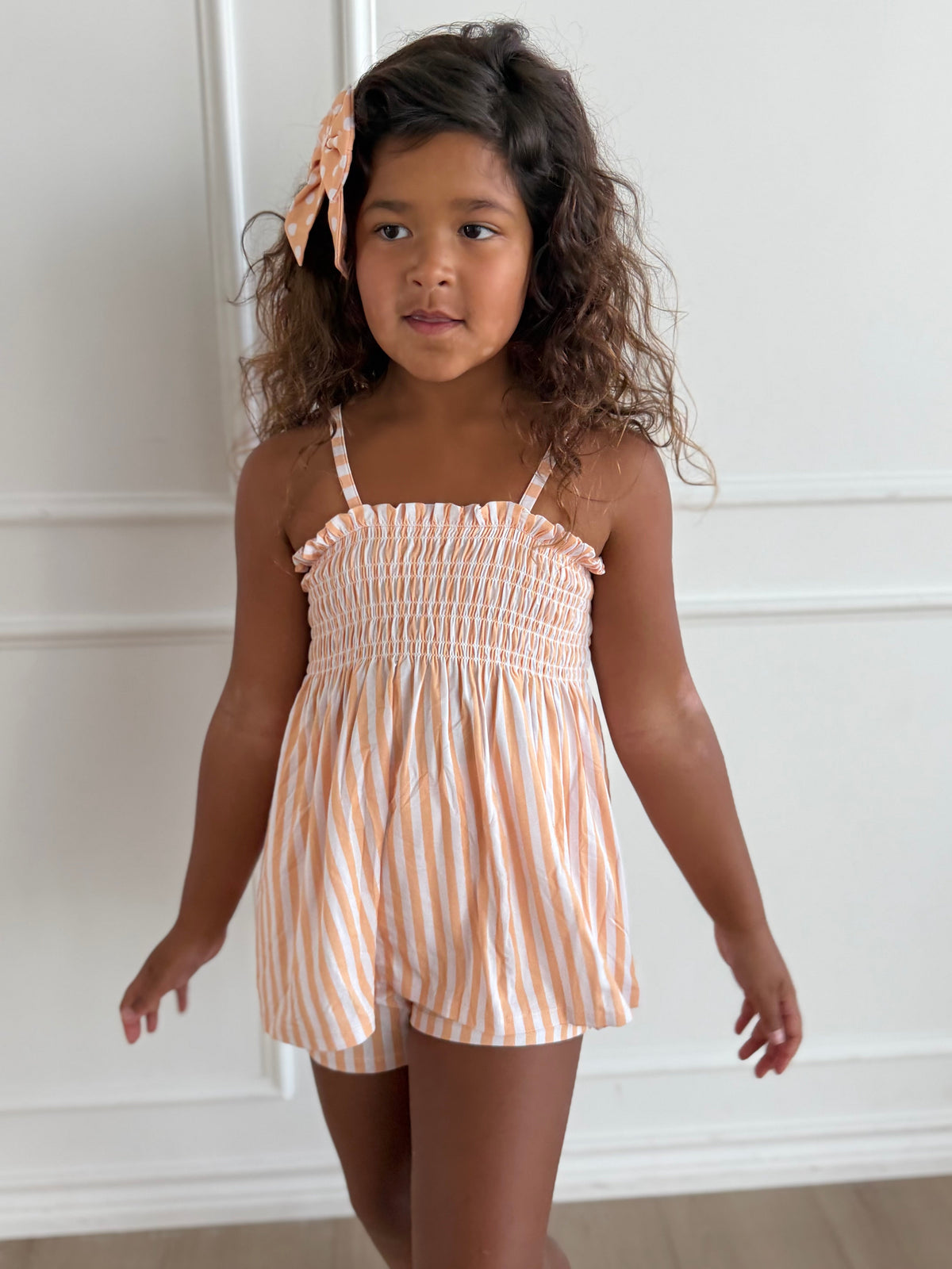 Orange Stripe Babydoll Smocked Set
