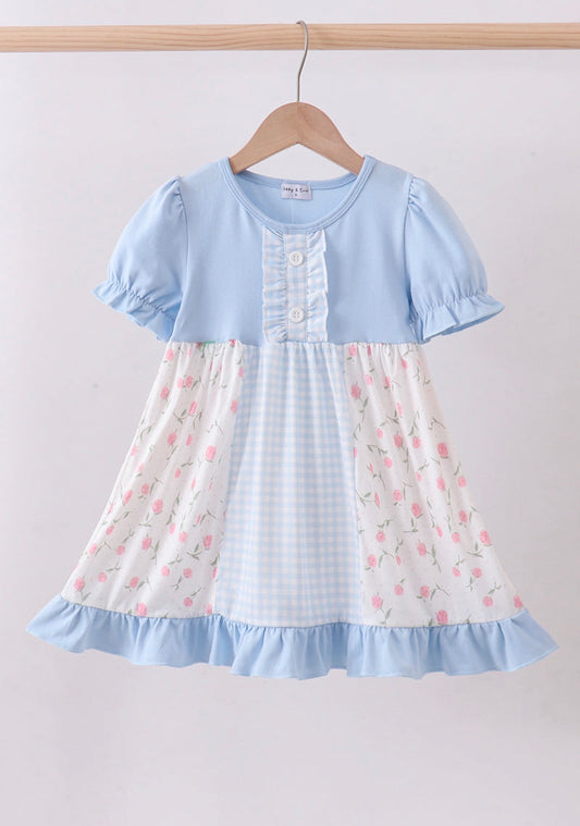 Blue Floral Ruffle Dress