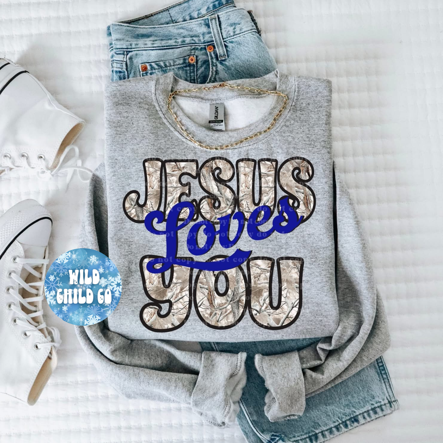 Jesus Loves You (camo/blue) - leave shirt color in comments at checkout