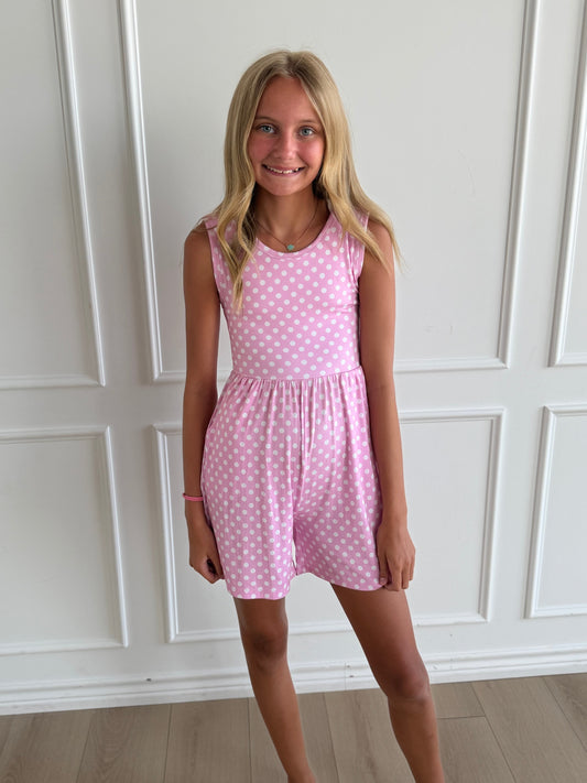 Pink Polka Dot Tank Shorty Romper