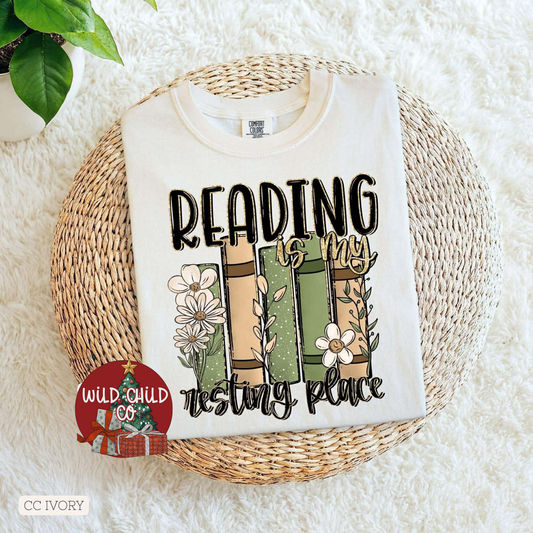 Reading Resting Place - leave shirt color in comments at checkout