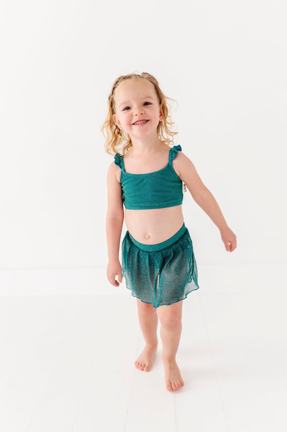 Teal Metallic Kids Swim Top