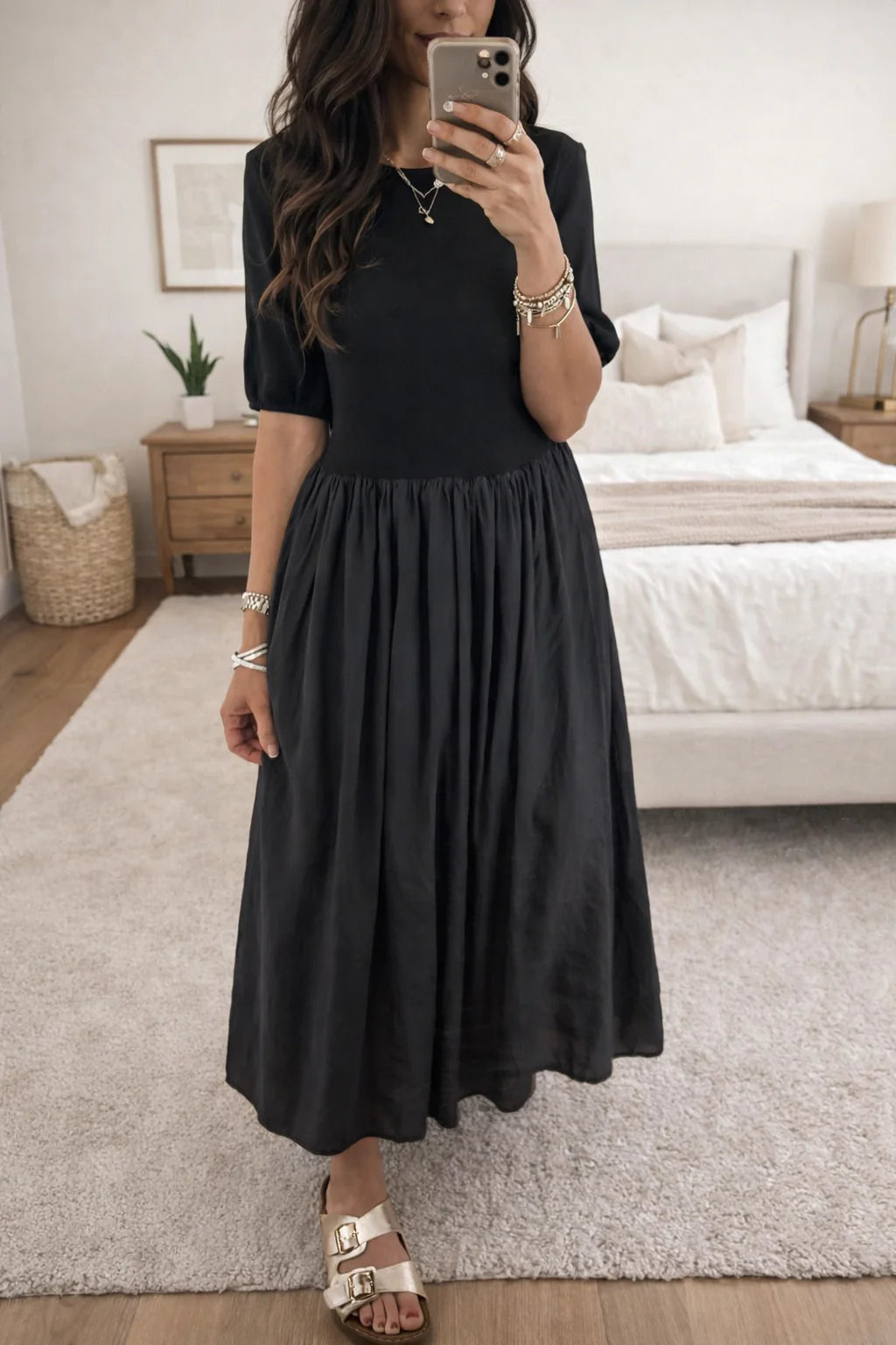 Black Pleated Long Dress