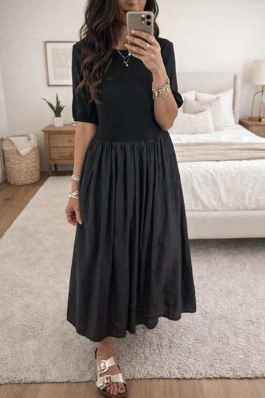Black Pleated Long Dress