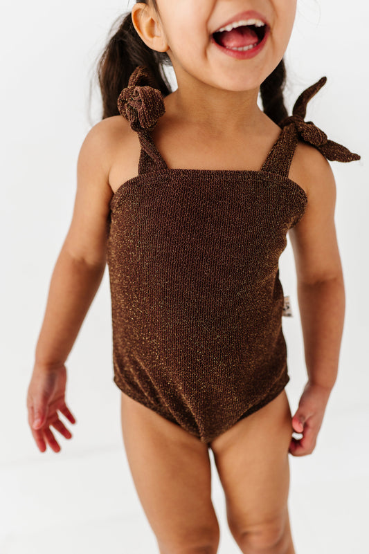 Brown Metallic Kids Swim Suit