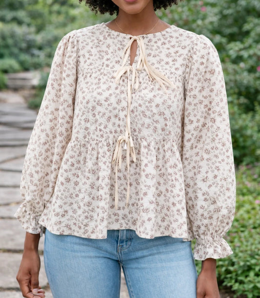 Floral Tie Peplum Blouse
