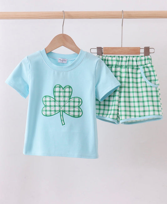 Blue Clover Appliqué Short Set