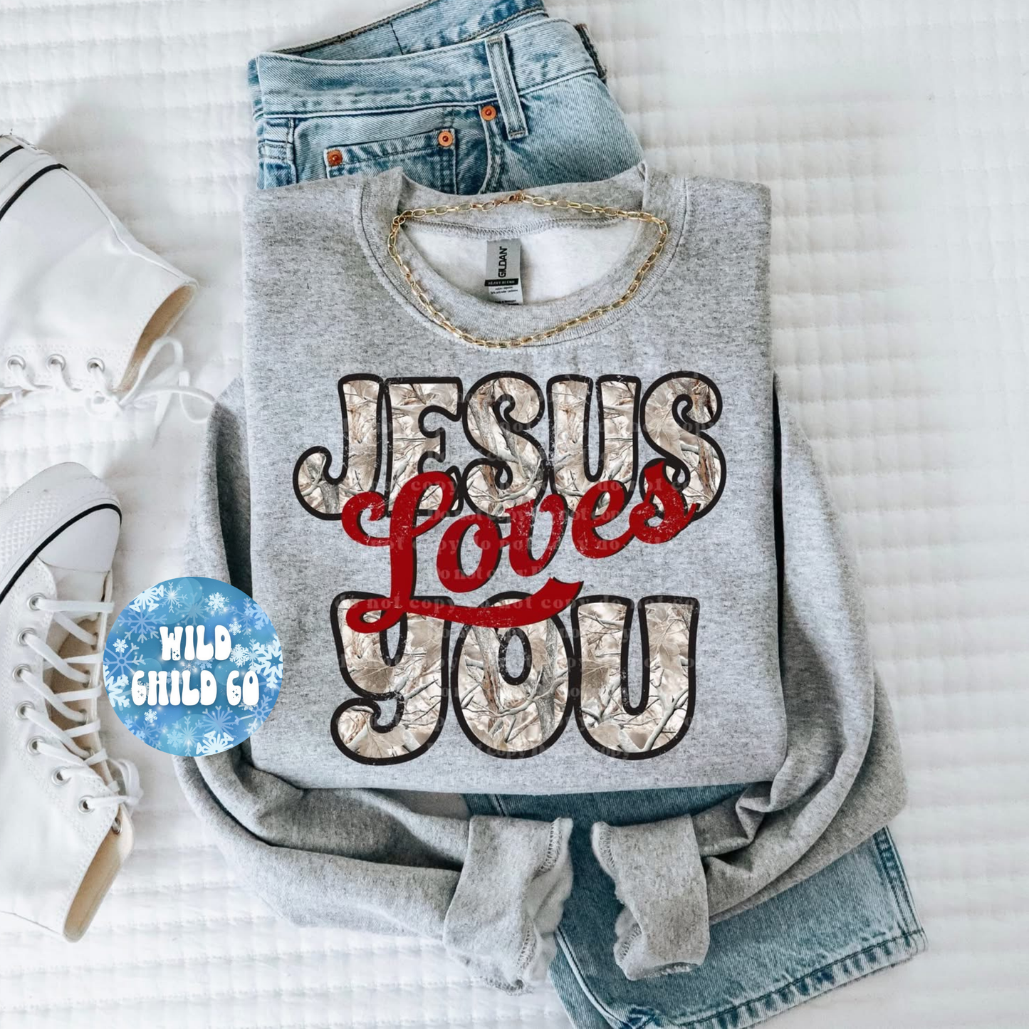 Jesus Loves You (camo/red) - leave shirt color in comments at checkout