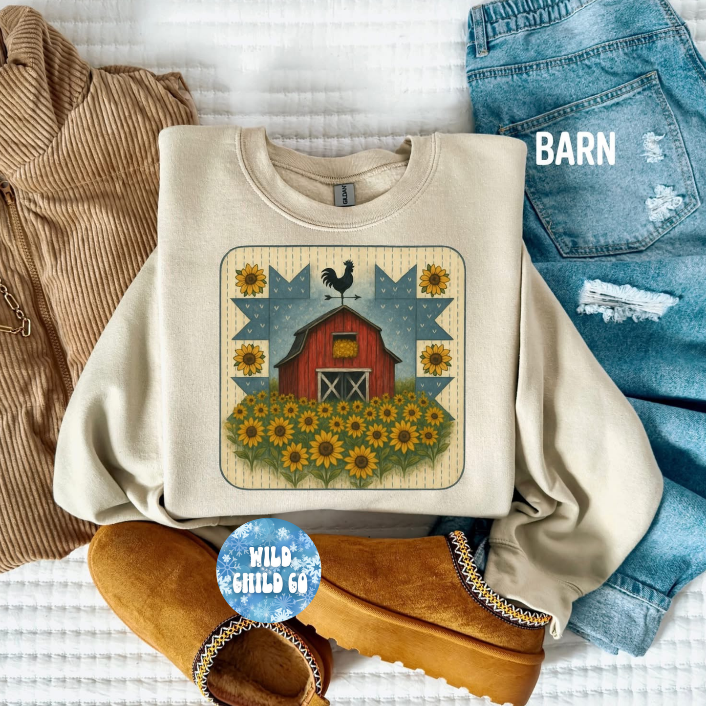 Red Barn Quilt - leave shirt color in comments at checkout