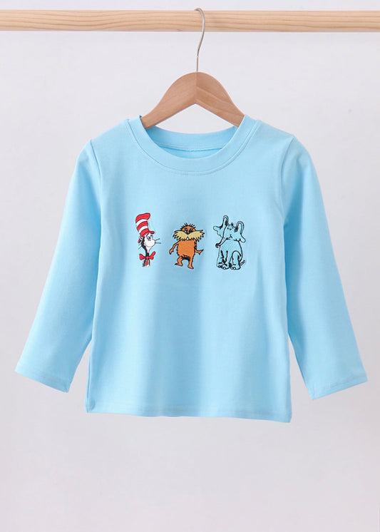 Blue Character Embroider Top