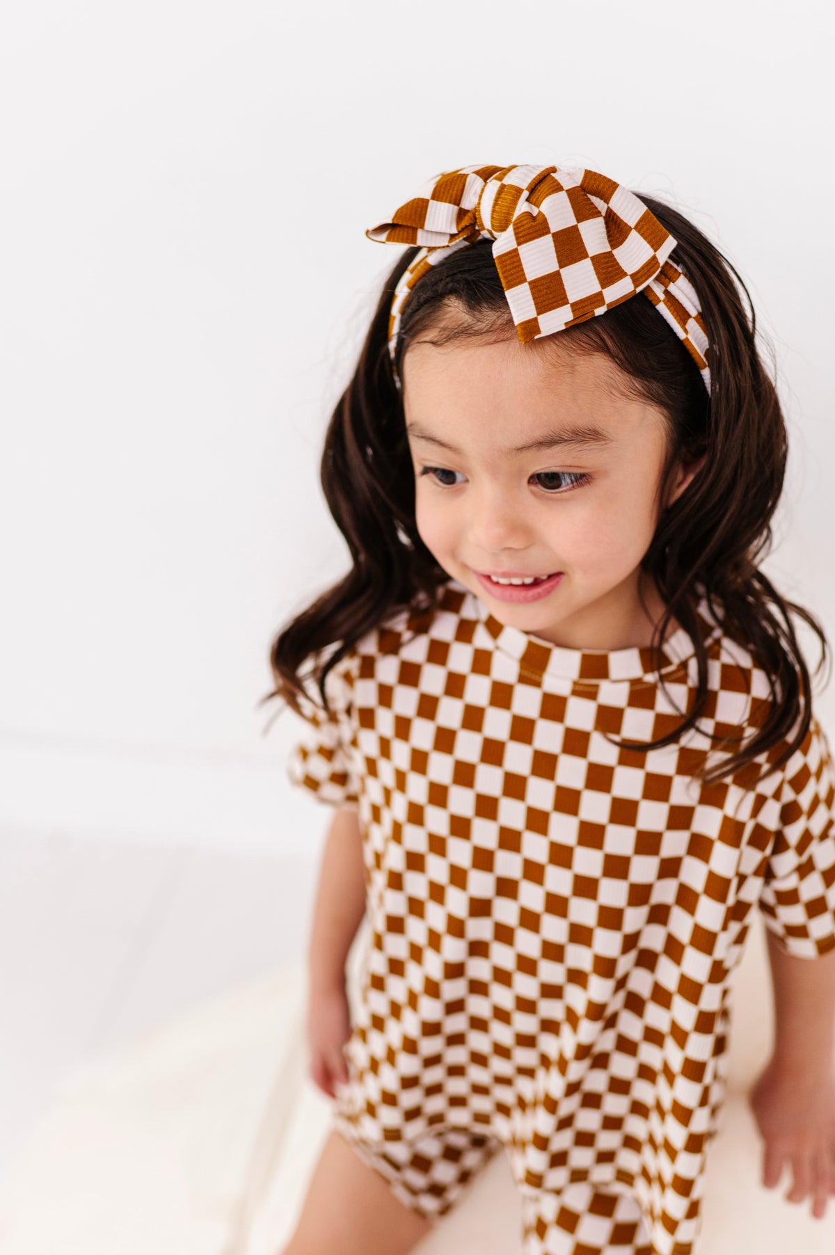 Carmel Check Top Knot Bow