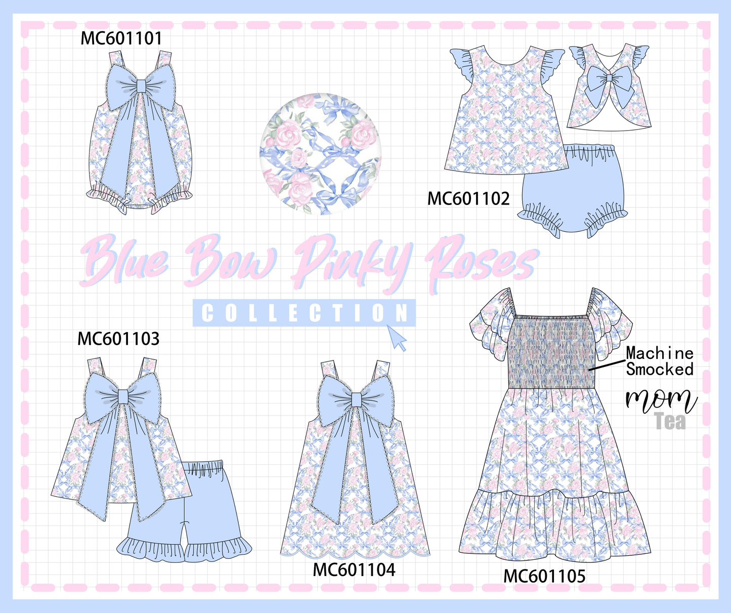 PO79 Blue bow floral ruffle collection