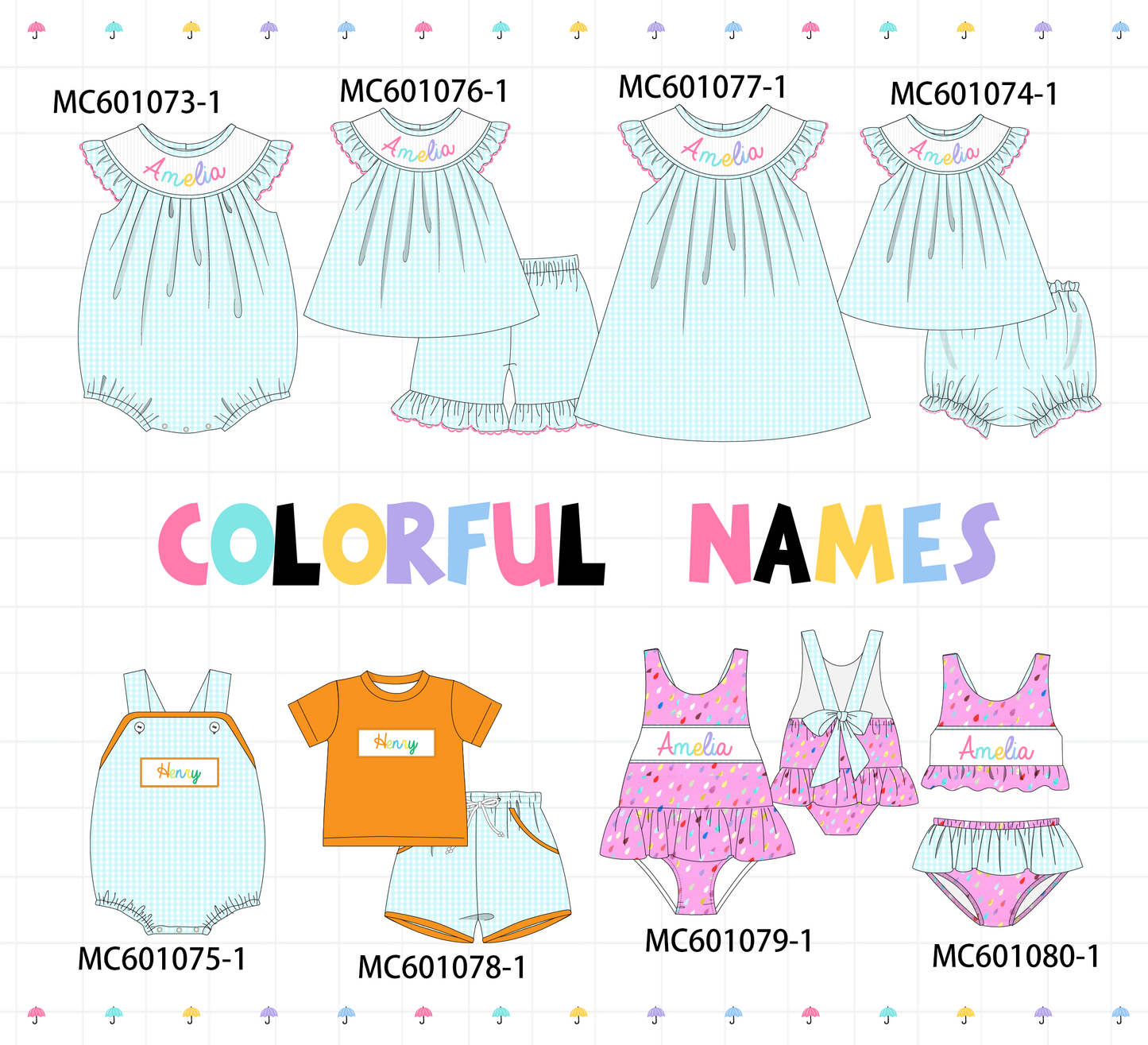 PO79 Blue colorful monogram smocked gingham collection
