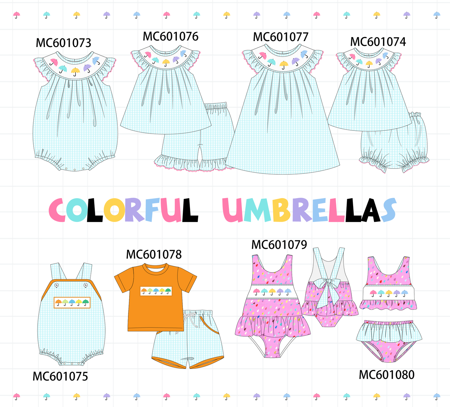 PO79 Blue colorful umbrellas gingham collection