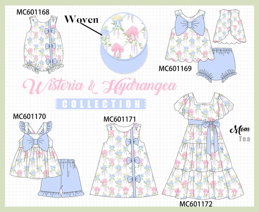 PO79 Blue floral bow ruffle woven collection