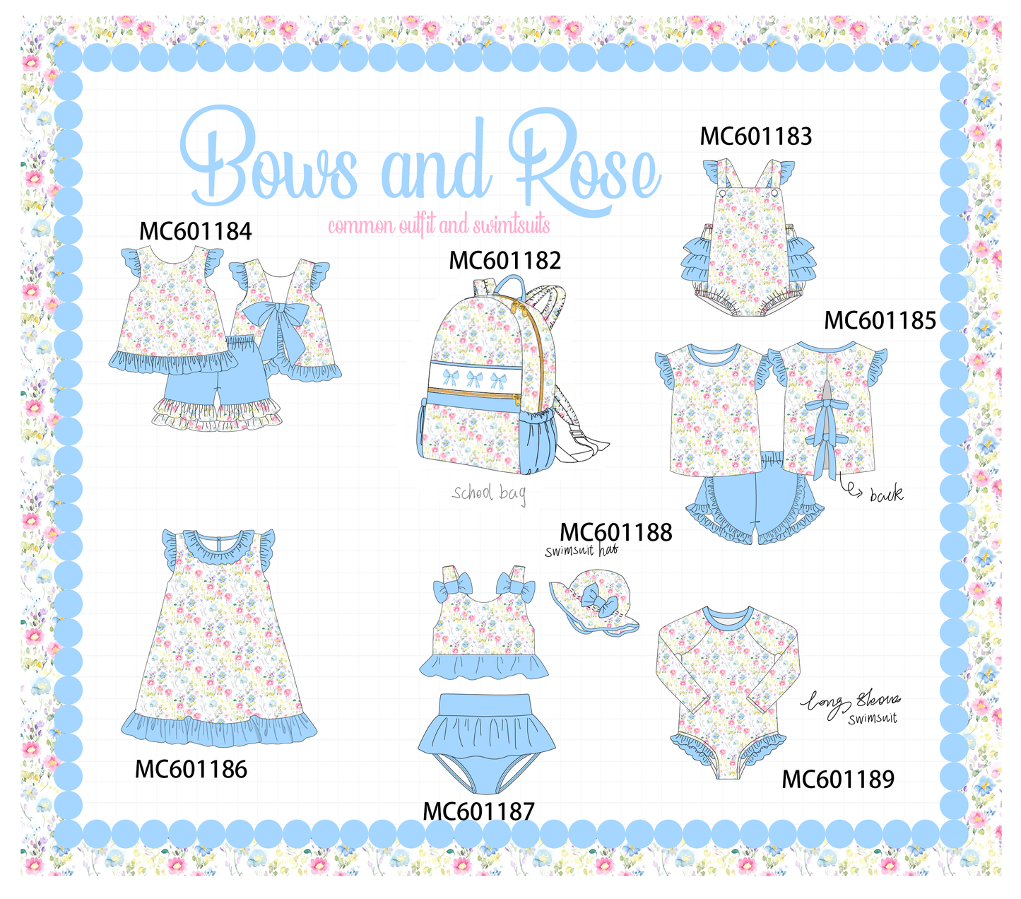 PO79 Blue floral print ruffle collection