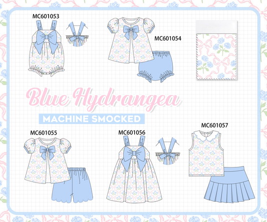 PO79 Blue hydrangea floral smocked collection