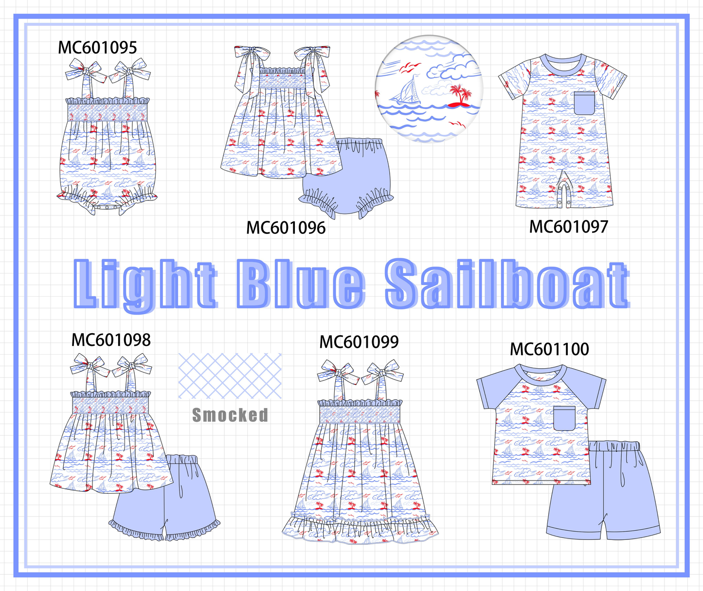 PO79 Blue sailboat smocked collection
