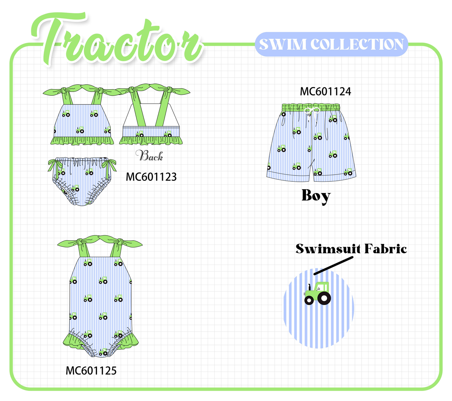 PO79 Blue stripe tractor swimsuit collection