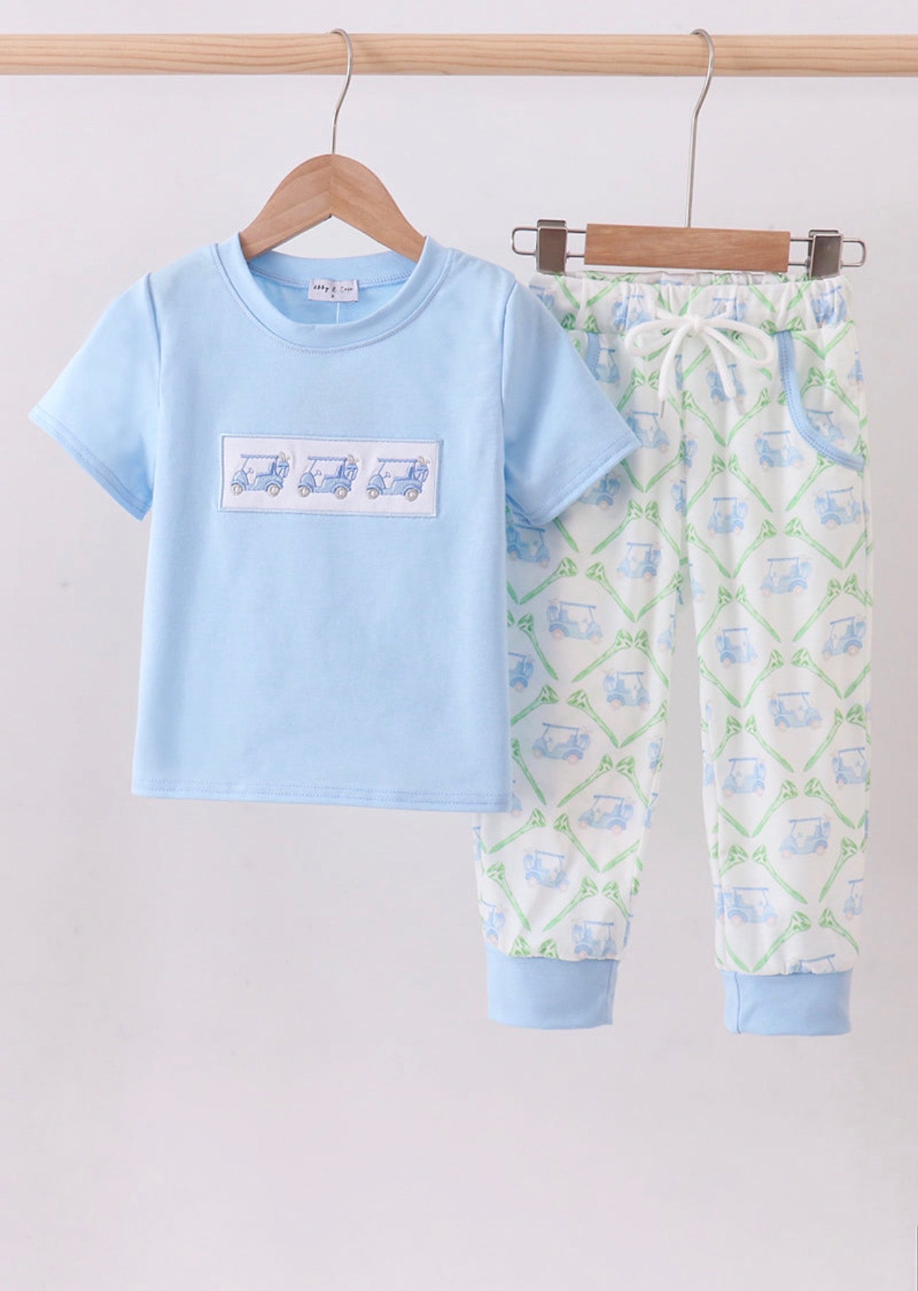 Blue Golf Cart Embroider Pants Set